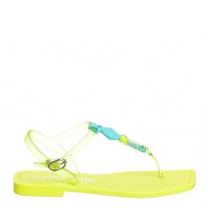 NEW PETITE JOLIE women's scarlett beaded t strap sandal in neon green